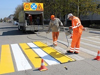 В рамках ведомственной программы "Безопасный город" в Приморско-Ахтарске ведётся разметка дорог.